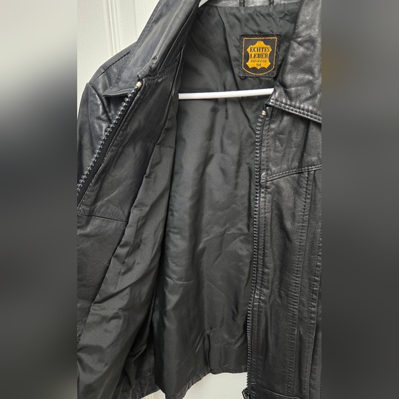 Vintage ECHTES LEDER Black Leather Moto Riding Jacket Mens 54 (US 44/LG) - Picture 6 of 8